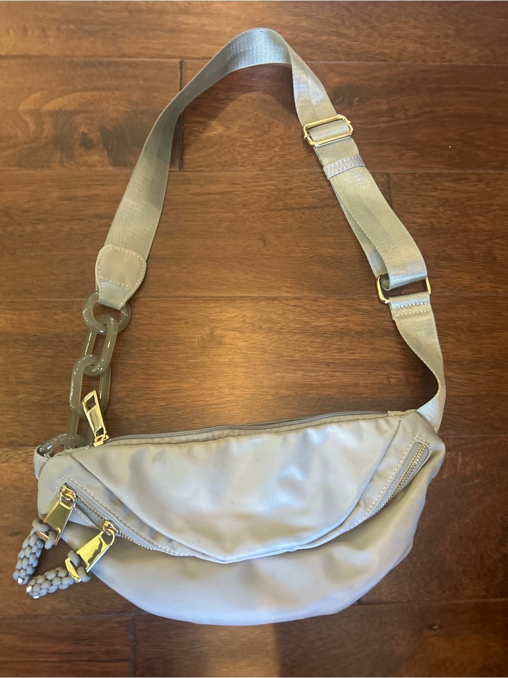 Light Gray Crossbody Belt Bag with Gold Hardware